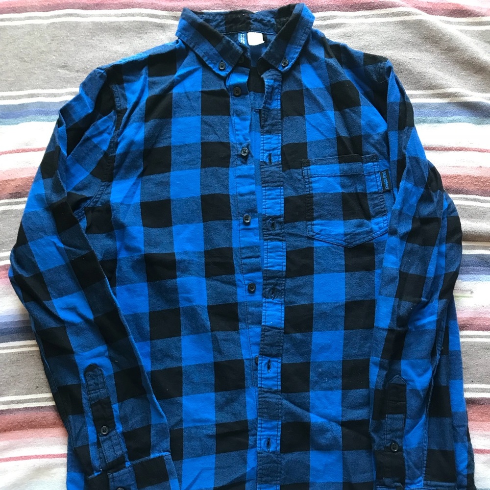 Divided blue and black flannel